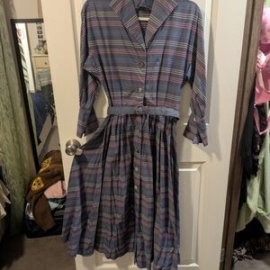 Plaid Button-Up Belted Dress